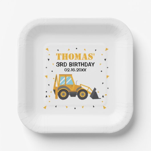 Excavator Construction Birthday Paper Plates ペーパープレート (正面)