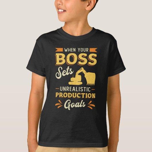 Excavator Dig When Your Boss Construction Worker Tシャツ (正面)