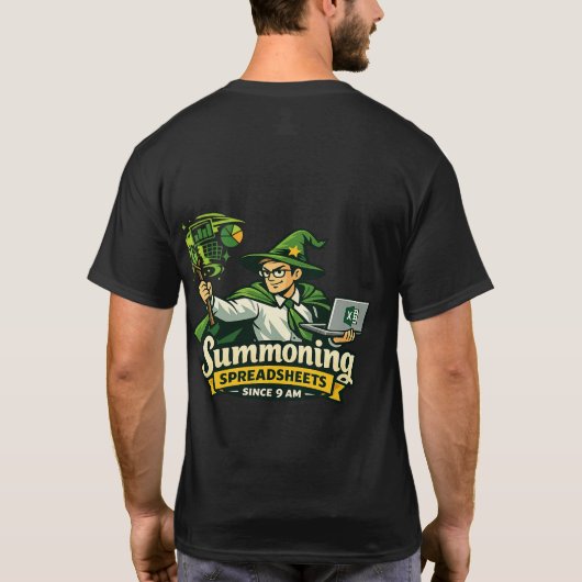 Excelの魔法使い - 面白いスプレッドシートの魔法使い オフィス tシャツ (裏面)