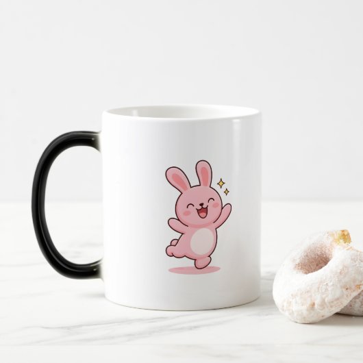 Excited Bunny Minimal Kawaii Style モーフィングマグカップ (ドーナツ)