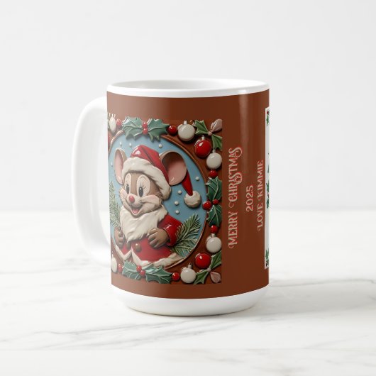 Excited Christmas Mouse Customizable コーヒーマグカップ (正面左)