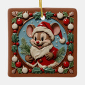 Excited Christmas Mouse Customizable セラミックオーナメント (正面)