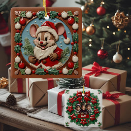 Excited Christmas Mouse Customizable セラミックオーナメント