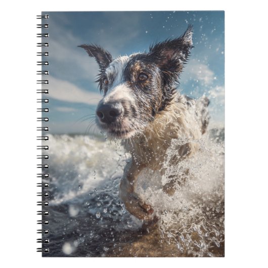 Excited Dog Splashing Waves Notebook ノートブック (正面)