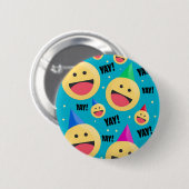 Excited Happy YAY Emojis in Party Hats 缶バッジ (正面&裏面)
