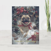 Excited Pug Dog Christmas Card カード (正面)
