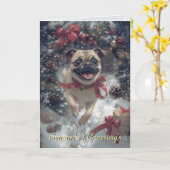 Excited Pug Dog Christmas Card カード (黄色い花)