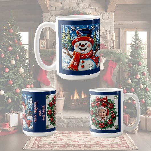 Excited Snowman Christmas Customizable  コーヒーマグカップ