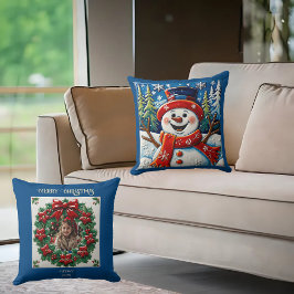 Excited Snowman Throw Pillow クッション