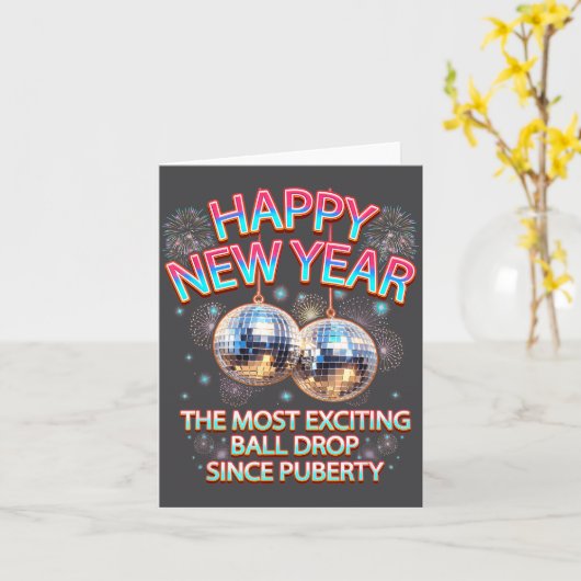 Exciting Ball Drop Since-puberty Happy New Year Di カード (黄色い花)