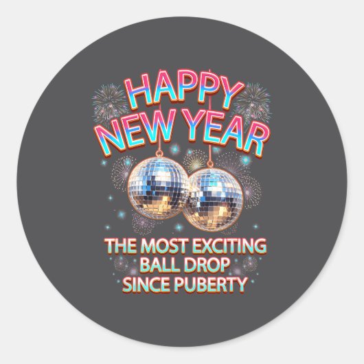 Exciting Ball Drop Since-puberty Happy New Year Di ラウンドシール (正面)