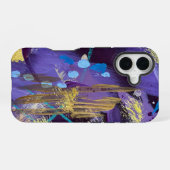 Exciting blue, purple, and gold abstract art iPhone 16ケース (裏面横)