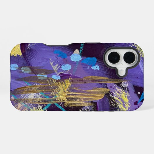 Exciting blue, purple, and gold abstract art iPhone 16ケース (裏面横)