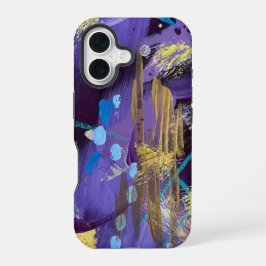 Exciting blue, purple, and gold abstract art iPhone 16ケース