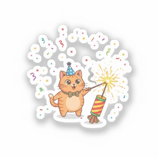 Exciting Firecracker Feline New Year Sparkle  シール (正面)