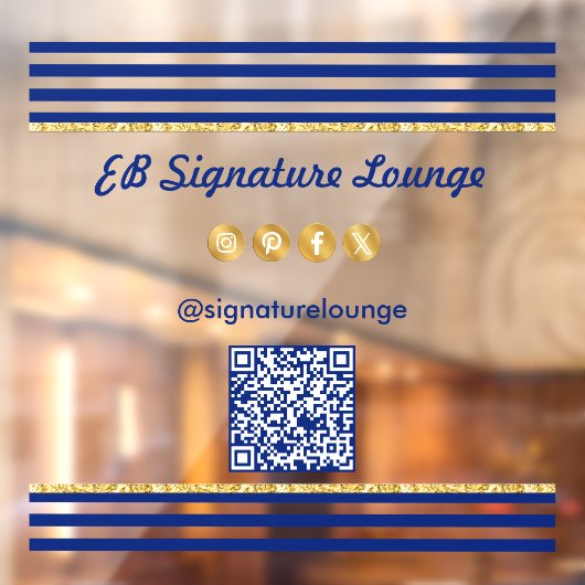 Executive Navy Blue Stripes & Gold QR Code ウィンドウサイン (シート2)