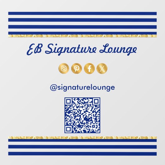 Executive Navy Blue Stripes & Gold QR Code ウィンドウサイン (シート)