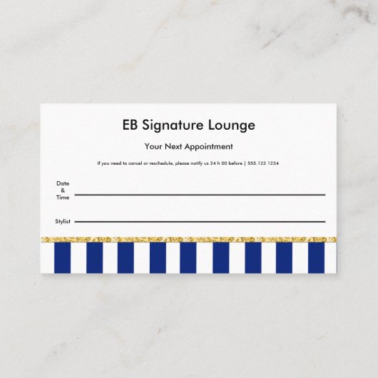 Executive Navy Blue Stripes & Gold Reminder 予約カード (裏面)