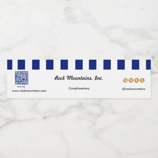 Executive Navy Blue Stripes & QR Code Office ペットボトルラベル (シングルラベル)