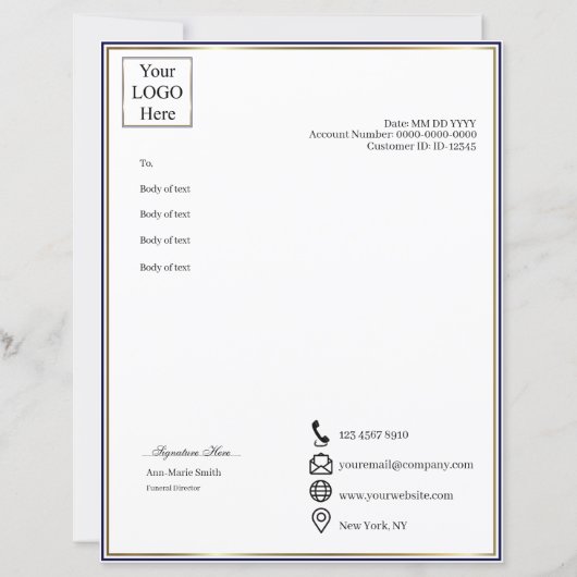 Executive Navy Gold Funeral Home Case Paper Sheet (正面)