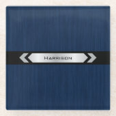 Executive Office Blue Silver Desk Accessory ガラスコースター (正面)