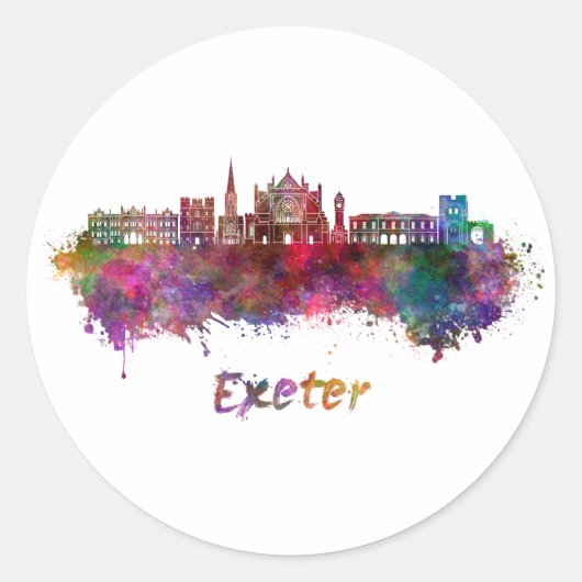 Exeter skyline in watercolor ラウンドシール (正面)