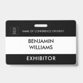 Exhibitor Name Badge QR Black White Custom Logo ID バッジ (正面)