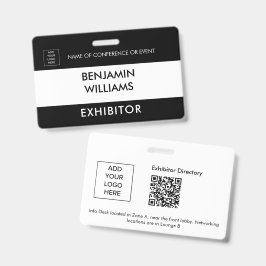 Exhibitor Name Badge QR Black White Custom Logo ID バッジ