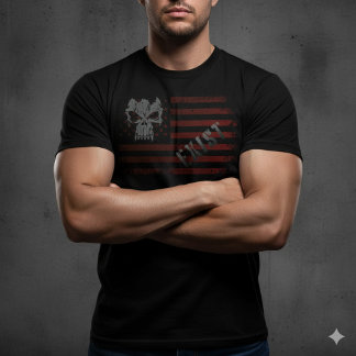 EXIST ドクロ ディストressed アメリカ国旗 パトリオティックTシャツ トライブレンドTシャツ