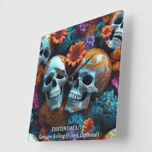 EXISTENTIONAL LITE Memento Mori Loversスカル スクエア壁時計 (傾斜)