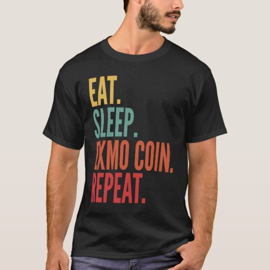 Exmoコイン暗号食べスリープExmoコインリピート Tシャツ (正面)