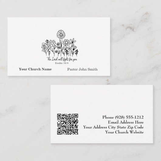 Exodus Bible Verse Floral Doodle Church 名刺 (正面/裏面)