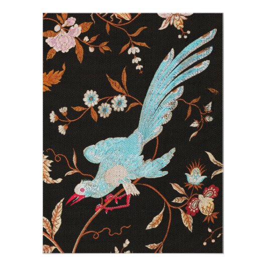 Exotic Asian Birds And Flowers Embroidery ポスター (正面)