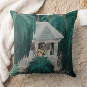 Exotic Balinese painting with palms クッション (ブランケット)