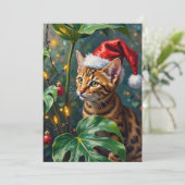 Exotic Bengal Cat Jungle Christmas Playtime Art シーズンカード (スタンド正面)