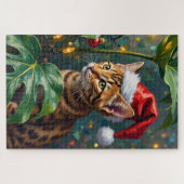 Exotic Bengal Cat Jungle Christmas Playtime Art ジグソーパズル (横)