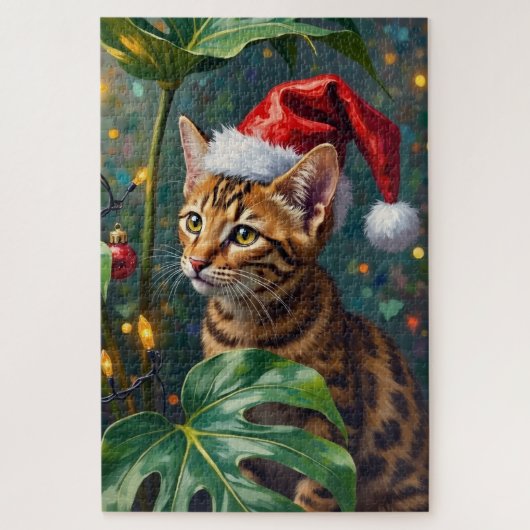 Exotic Bengal Cat Jungle Christmas Playtime Art ジグソーパズル (縦)