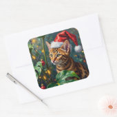 Exotic Bengal Cat Jungle Christmas Playtime Art スクエアシール (封筒)