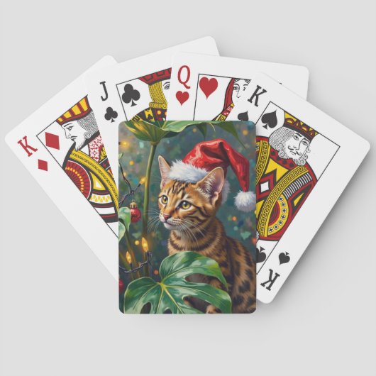 Exotic Bengal Cat Jungle Christmas Playtime Art トランプ (裏面)