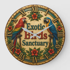Exotic Birds Sanctuary Tropical Macaw Parrot Decor ラージ壁時計