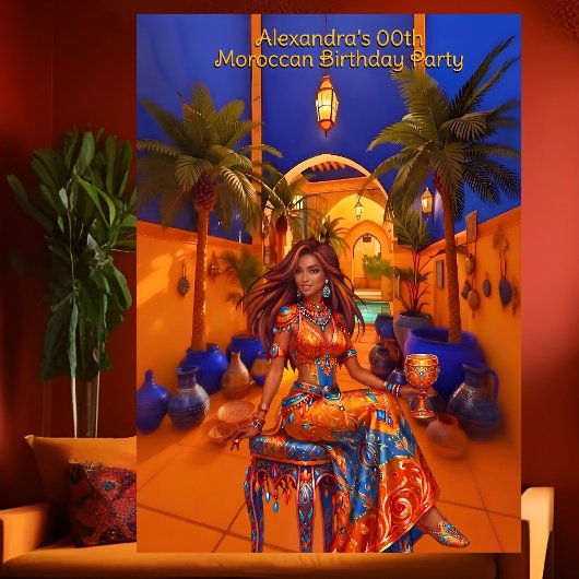 Exotic Birthday Blue Orange Moroccan Themed Party 招待状