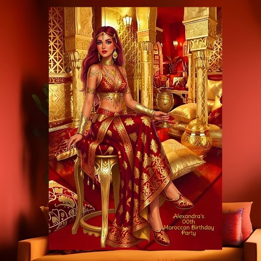 Exotic Birthday Red Gold Moroccan Themed Party 招待状