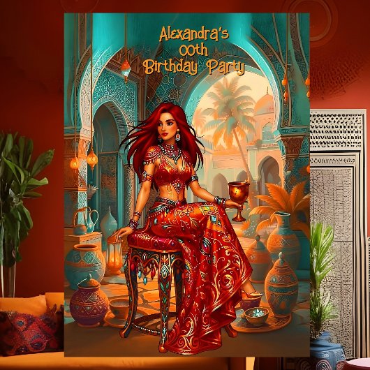 Exotic Birthday Teal Gold Orange Moroccan Look 招待状