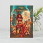 Exotic Birthday Teal Gold Orange Moroccan Look 招待状 (スタンド正面)