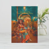Exotic Birthday Teal Orange Moroccan Theme Rooms 招待状 (スタンド正面)