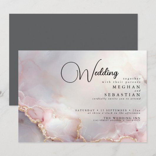 Exotic Blush Marbled Opal 招待状 (正面/裏面)