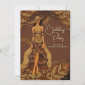 Exotic Chocolate Dress Gold Feather Birthday Party 招待状 (正面)