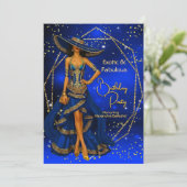 Exotic Fabulous Blue Gold Birthday Party Stunning 招待状 (スタンド正面)