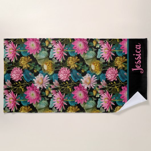 Exotic Floral Pattern Lush Tropical Foliage Name  ビーチタオル (正面)