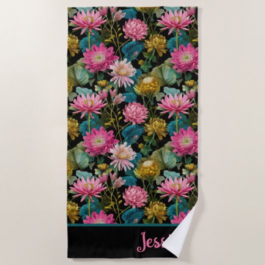 Exotic Floral Pattern Lush Tropical Foliage Name  ビーチタオル (正面)